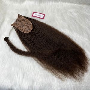 100% Vietnam haute qualité 18 pouces Remy Extensions de cheveux crépus droite vague naturelle lâche vague profonde couleur brune queue de cheval humaine - Product Image 2