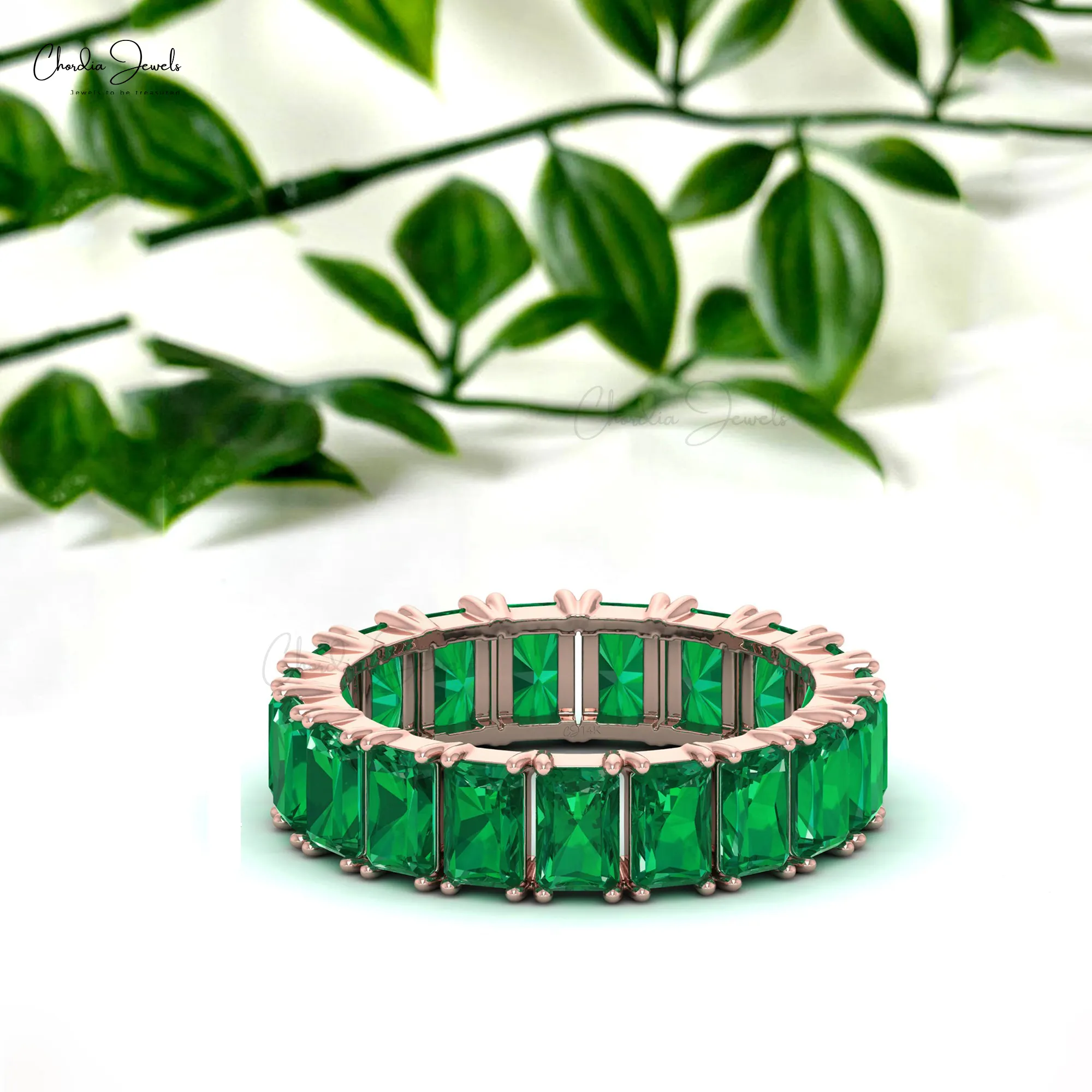 Natural Emerald Eternity Band Engagement Ring 14k Solid Gold Ring Fine Ring Jewelry Wholesaler Wholesale Factory Price