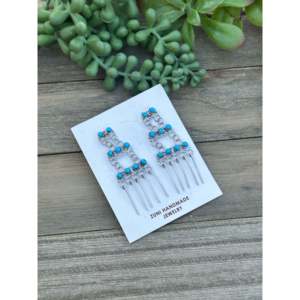 Zuni Turquoise Petite Point <b>Sterling</b> <b>Silver</b> Drop <b>Dangle</b> <b>Earrings</b> - Product Image 4