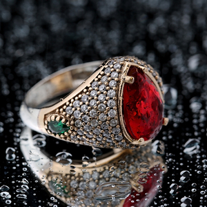 Pear Shape Garnet Stone Unisex Authentic <b>Rings</b> Turkish Handmade Wholesale 925 Sterling Silver Jewelry - Product Image 4