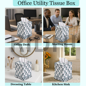 Ridhi Aquamarine Blue Ruffle Block Print Tissue Box Cover Handmade Cotton Fabric Decorative Square Napkin Holder Home Bedroom - Product Image 6