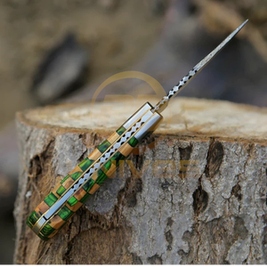 Cuchillo Plegable Hecho a Mano de Acero Damasco Inoxidable |   Cuchillo de Caza y Camping Personalizado OEM con Mango de Madera y Funda de Cuero 58HRC - Product Image 4