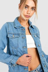 Blouson en jean tricoté pour femme, bleu clair, surdimensionné, délavé, effet usé, imperméable, respirant, à boutons, long - Product Image 3