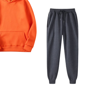 Conjunto Deportivo Informal de Invierno para Hombre, Sudadera con Capucha Naranja y Pantalones Deportivos Gris Oscuro, Venta al Por Mayor de Fábrica, Logotipo Personalizado OEM - Product Image 6