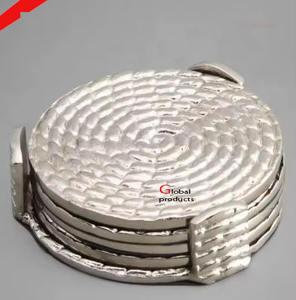 Sous-verre en acier inoxydable finition argentée aspect martelé pour la maison, l'hôtel, le restaurant et le bar - Product Image 1