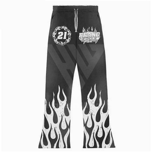 Streetwear-Ensemble de survêtements en coton épais pour hommes, ensemble sweat à capuche et pantalon de survêtement deux pièces avec impression personnalisée et broderie fanée - Product Image 4