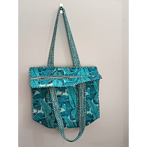 Women's Hand-Block Print Cotton Quilted <b>Tote</b> <b>Bag</b> Bohemian Shoulder <b>Bag</b> Quilted Kantha Stitch <b>Tote</b> <b>Bags</b> - Product Image 2