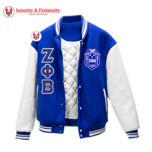 แจ็กเก็ตทีมโรงเรียน Zeta phi Beta ปักด้วยกำมะหยี่แขนหนังแจ็คเก็ตเบสบอลกำหนดได้เอง - Product Image 2