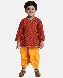 Индийский Детский костюм Om с принтом шафрана Dhoti Kurta традиционный комплект для мальчиков костюм Dhoti детская одежда этническое платье Rajasthani для мальчиков
