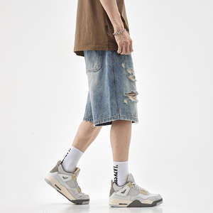 2025 <b>Men's</b> Casual High Quality <b>Elastic</b> <b>Waist</b> Breathable <b>Denim</b> <b>Shorts</b> Washed Custom Distressed Embroidery Wholesale Summer - Product Image 2