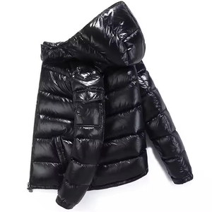 Veste polaire personnalisée de haute qualité avec logo unisexe manteau d'hiver brillant toile tissu promotionnel fermeture éclair avant Streetwear capuche solide - Product Image 6