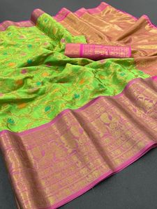 Vêtements de Festival de qualité supérieure Banarasi en soie douce Zari, sari de travail avec fournisseur de chemisiers de Surat inde - Product Image 6