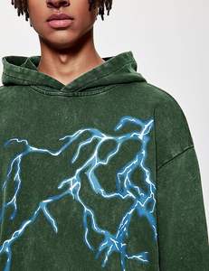 Sweat à capuche pour homme, 100% coton, lavage à l'acide, design personnalisé, style streetwear oversize, hiver, impression unie, logo brodé personnalisé - Product Image 2