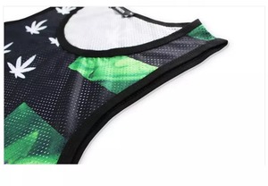 Camiseta sin Mangas Personalizada con Rayas Verdes, Estampado Gráfico de Hojas, Tela de Malla Ligera, Ropa Deportiva para Hombre, para Gimnasio - Product Image 3