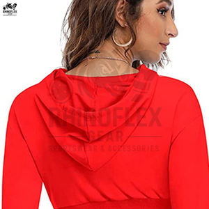 Alta calidad 100% algodón Mujer manga larga pulóver con capucha personalizado al por mayor Casual transpirable Crop Top Front Logo Streetwear - Product Image 3