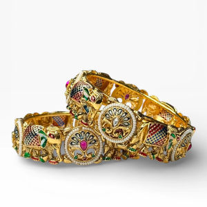 Premium Selling Multi Colour Elephant Design Pearl <b>Bangles</b> <b>Set</b> with Bezel Setting and 18K Gold Plated Polish at Wholesale Price - Product Image 1