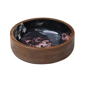 Great <b>Gift</b> Custom Enameled Print Mango Wood Bowl Serving Dinnerware Salad Bowl Wooden Dough Bowls for <b>Candle</b> Making - Product Image 2