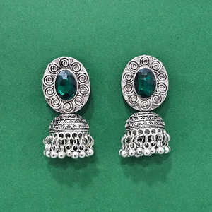 Últimos pendientes de moda Jhumki de calidad de exportación hechos a mano chapados oxidados - Product Image 3