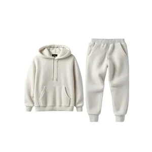 Men’s Ivory Fleece Hoodie Tracksuit with Jogger <b>Pants</b> - Product Image 1