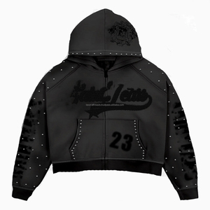 Sudadera con Capucha de Algodón 100% para Hombre, Estilo Urbano Personalizado, con Pedrería, Estampado Serigrafiado, Lavado Desgastado, Dobladillo sin Rematar, Talla Grande, Estilo Vintage, Lavado Ácido, para Otoño - Product Image 1