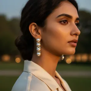 Boucles d'oreilles pendantes en argent 925 avec perle pour femmes, bijoux élégants et tendance - Product Image 1