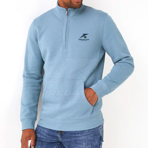 Pull décontracté d'hiver à col montant et fermeture éclair quart de tour, en tissu léger et respirant en mélange de coton - Product Image 1