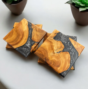 Dessous de verre en bois d'acacia et résine Objet de décoration de table fait main personnalisé Dessous de verre en résine Offre Spéciale - Product Image 2