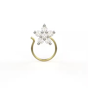 Certified Lab Grown 18K Yellow <b>Gold</b> <b>Nose</b> Pin Floral Design Fine Piercing Jewelry for Women Everyday Wear - Product Image 1