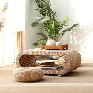 Rattan Finish Office <b>Desk</b> Wooden Furniture Table with Storage Holders <b>Shelves</b> <b>Computer</b> <b>Desks</b> Work for Office Modern Steady - Product Image 2