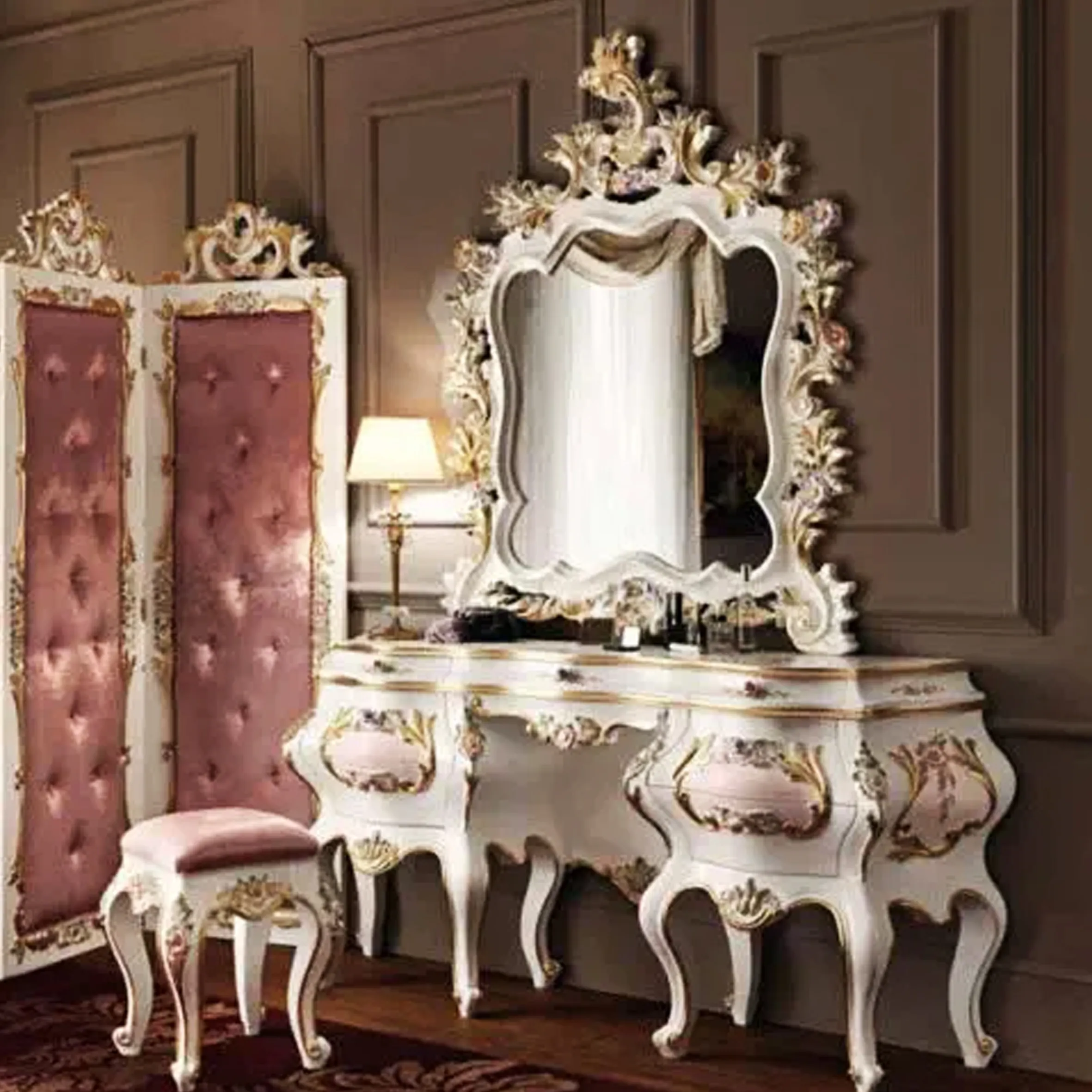 Классическое роскошное настольное зеркало из массива дерева для макияжа