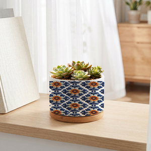 Mini <span class=keywords><strong>pot</strong></span> de fleurs <span class=keywords><strong>en</strong></span> céramique avec logo personnalisé et base <span class=keywords><strong>en</strong></span> bambou pour plantes succulentes et <span class=keywords><strong>cactus</strong></span>, style bohème, <span class=keywords><strong>pot</strong></span> de table - Product Image 3