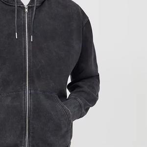 Sudadera con capucha de algodón 100% de peso pesado de gran tamaño personalizada para hombre, sudaderas lavadas vintage desgastadas lavadas con piedra ácida - Product Image 3