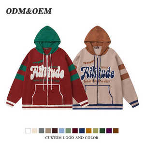 Pull à capuche surdimensionné en tricot personnalisé pour hommes Cardigan zippé Jacquard Intarsia 100% sweats à capuche en coton pour hommes - Product Image 4