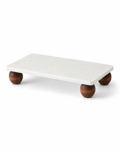 Plateau de service rectangulaire en marbre blanc de luxe moderne avec pieds en bois pour hôtel, buffet et décoration intérieure - Vente en gros - Product Image 2