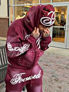 Ensemble de survêtement pour homme en coton de haute qualité, style streetwear, délavé à l'acide, avec sweat à capuche zippé et pantalon de survêtement, effet délavé au soleil - Product Image 4