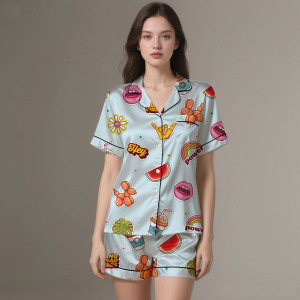 Ensemble de vêtements de nuit en satin de soie pour femmes de qualité supérieure, respirant, 2 pièces, printemps, été, automne, finition luxueuse, 120-150 GSM - Product Image 1