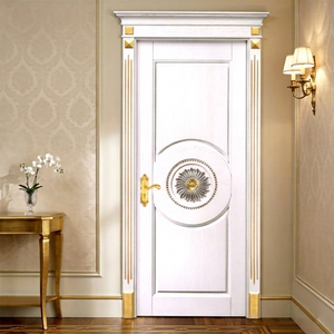 Golden Aero GA-05F Solid Wood Interior Door 50mm Thick Circle Carving Design Modern Entry Door - Product Image 1