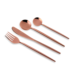 Ensemble de couverts MAKREY en acier inoxydable rose doré de luxe, finition minimaliste brillante, durable, léger, réutilisable, facile à nettoyer - Product Image 5