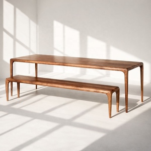 Table à manger ovale en bois de manguier massif SOLVANO |   Design Japandi moderne du milieu du siècle |   Banc de salle à manger 6 places avec garantie de 10 ans - Product Image 1