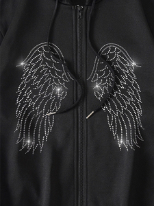 Nouvelle fabrication élégante en gros sweat à capuche thermique avec strass personnalisé sweat à capuche surdimensionné zippé avec logo OEM design - Product Image 6