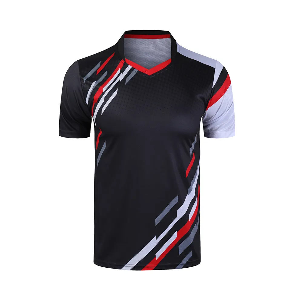 Sublimación personalizada impresa cuello en V hombres deportes camiseta Venta caliente buena calidad secado rápido precio al por mayor Jersey sublimado