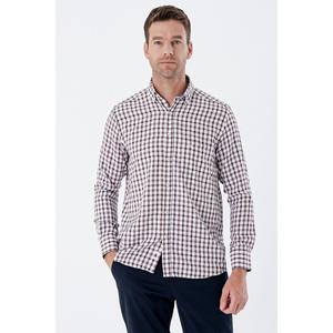 Camicia con collo a bottone Plaid a manica lunga rosa polverosa guarnita in cotone classico Comfort Fit 1004235210