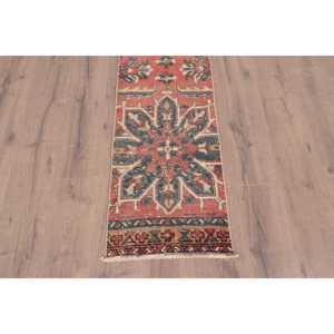 Vintage Turkish Rug, 1.6x10.2 ft <b>Runner</b> Rug, <b>Red</b> Blue Floral Rug - Product Image 2