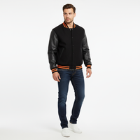 Veste de baseball varsity en laine de haute qualité pour hommes, logo personnalisé, orange et noir, broderie sur le devant, boutons pression, col montant, respirante, coupe-vent