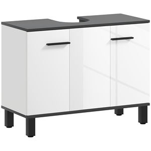 HOMCOM Bathroom Vanity <b>Unit</b> with 2-Door Cabinet and Adjustable <b>Shelf</b>, 80x34x60 cm, Glossy <b>White</b> - Product Image 1
