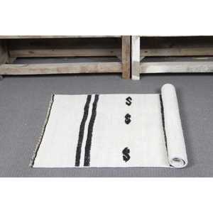 Tapis turc Kilim 1,8 x 3,8 pieds, tapis vintage, tapis en laine camouflage blanc - Product Image 5