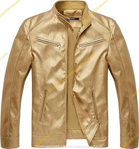 Womens sáng bóng giả da Zip Up Moto Biker Áo khoác Vàng da áo khoác mùa đông da mặc - Product Image 1