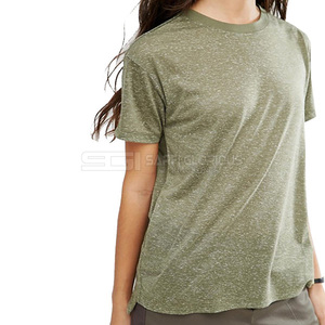 Camiseta de algodón para mujer, corte ajustado, cuello en V, manga corta, transpirable, suave, cómoda, informal, de verano, a la moda, sencilla y moderna. - Product Image 1
