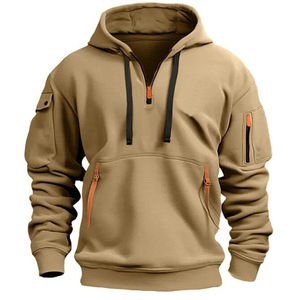 Sweat à capuche 100 % coton respirant à fermeture éclair, coupe ample, style hiver, broderie 3D, tie-dye, délavé, motif uni, impression numérique - Product Image 1