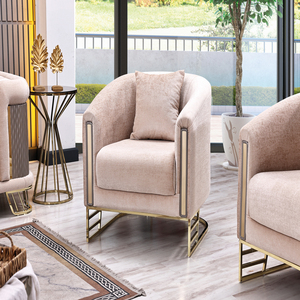 Sofá Moderno de Tela Beige con Patas de Acero Inoxidable, Respaldo Acolchado, Brazos Enrollados, Extensible, para Uso en Villas, Escuelas, Sala de Estar Contemporánea - Product Image 4